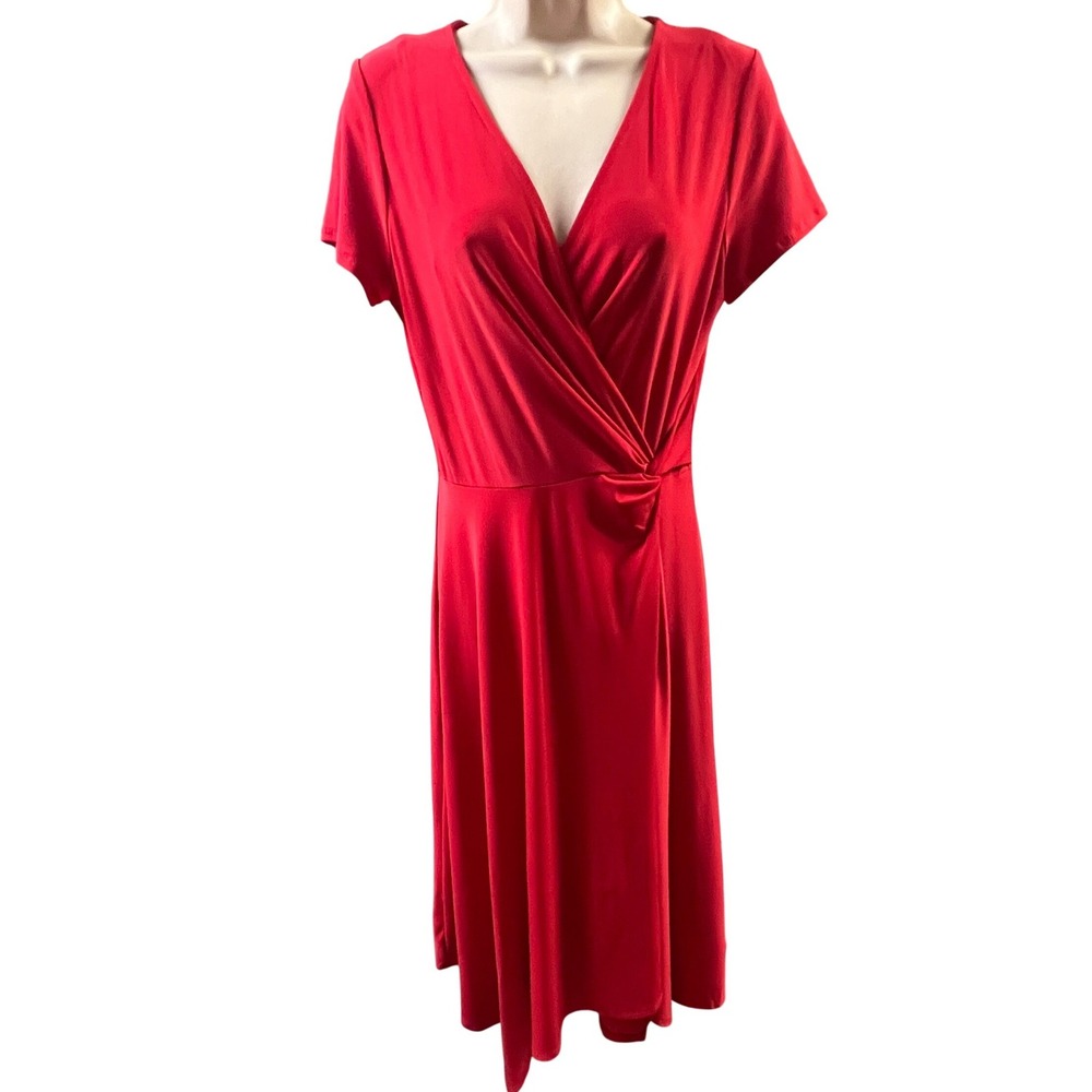 Perceptions New York Faux Wrap Dress Women S Red Handkerchief Hem Holiday New